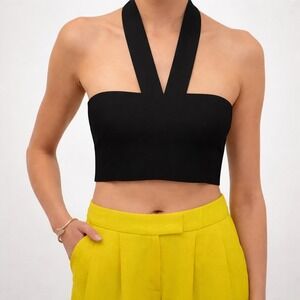 Karen Millen Black Halter Sz 8 Crop Top Chic Resort Classy Vacation Sz 8 (M)